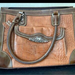 Texas Leather Manufacturing Tan and Brown Croc-Embossed Shoulder Bag